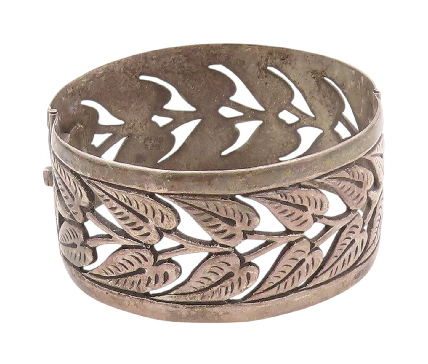 925 Sterling Silver Vintage Bracelet PERU Antique Dark Tone Leaf Bangle  BT11126