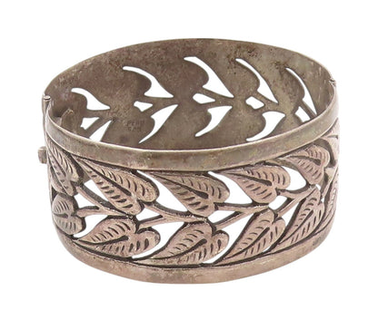 925 Sterling Silver Vintage Bracelet PERU Antique Dark Tone Leaf Bangle  BT11126