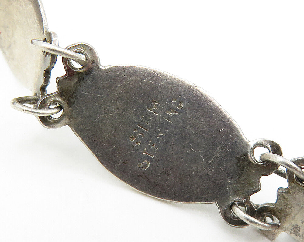 SIAM 925 Sterling Silver  Vintage Niello Enamel Dancer Chain Bracelet  BT6939
