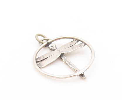 925 Sterling Silver Vintage Pendant Cutout Ring Around Dragon Fly  PT24216