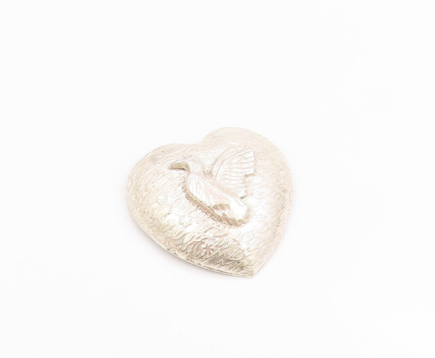 925 Sterling Silver Vintage Pendant Textured Peaceful Dove Love Heart  PT25609