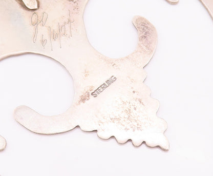 925 Sterling Silver Vintage Pendant Antique 1974 Large Designer Carved   PT22986