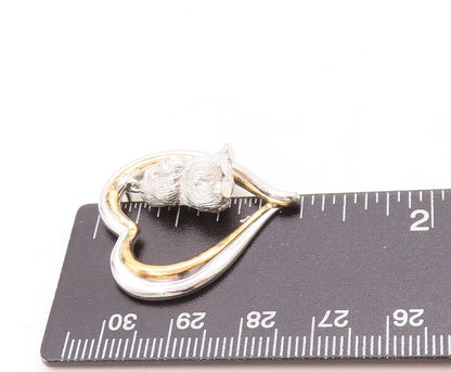 925 Sterling Silver Vintage Pendant Designer Heart With Dangling Puppy  PT23867