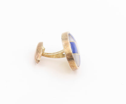 925 Sterling Silver Vintage Cufflinks MMA Mother Of Pearl & Lapis Lazuli  TR4150