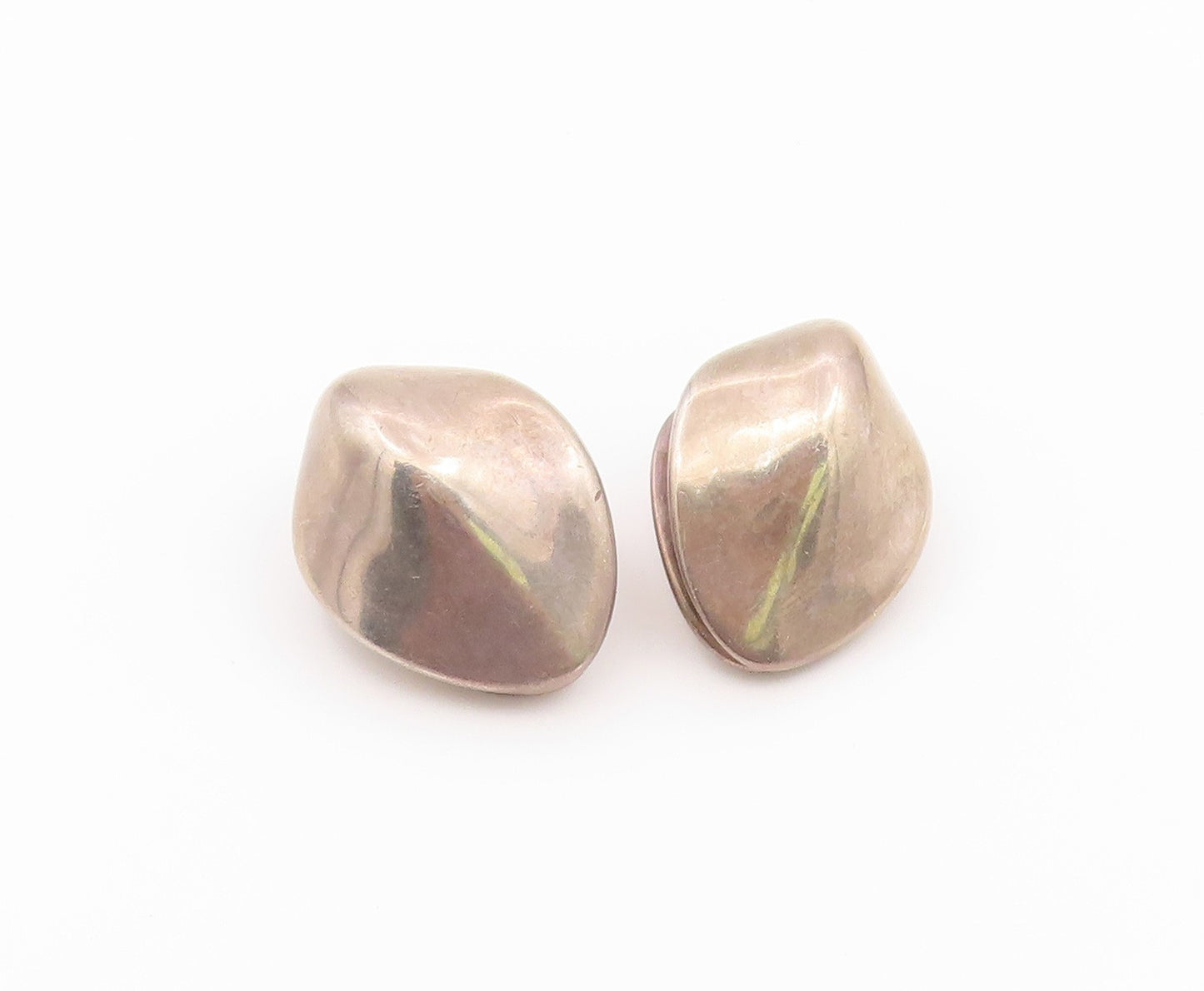 925 Sterling Silver Vintage Earrings Modernist Solid Dome Shape Clip On  EG14529