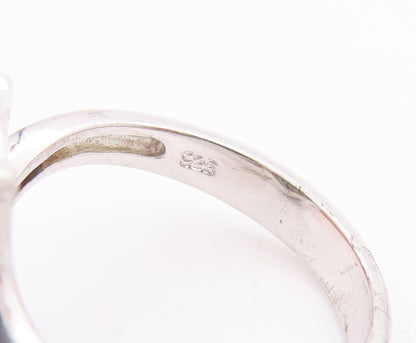 925 Sterling Silver Vintage Ring Oval Gemstone & Diamonds Band   Sz 7  RG29013