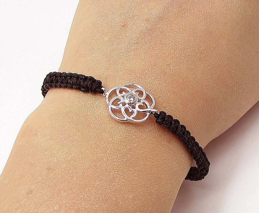 925 Silver  Cubic Zirconia Floral Adjustable Friendship Bracelet  BT1076