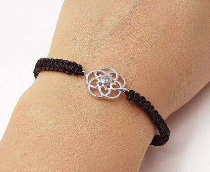925 Silver  Cubic Zirconia Floral Adjustable Friendship Bracelet  BT1076