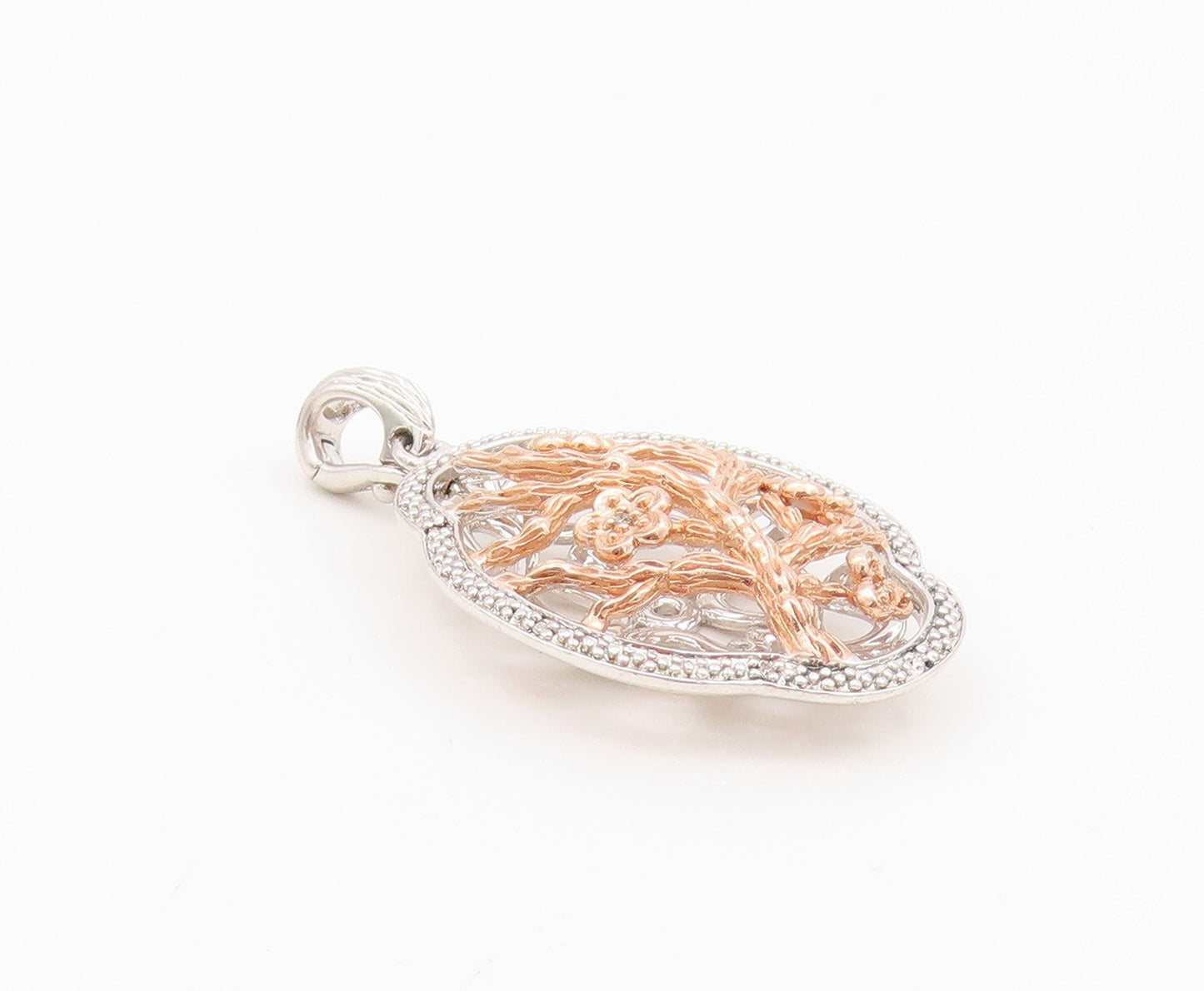 925 Sterling Silver Vintage Pendant Rose Gold Plated CZ Brutalist Cut  PT24290