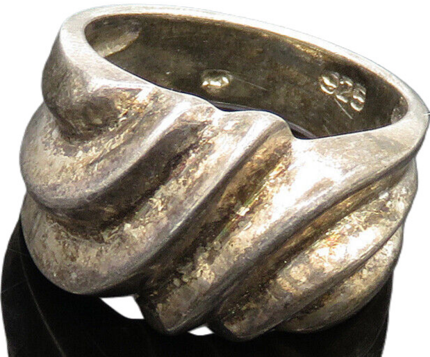 925 Sterling Silver  Vintage Dark Tone Fluted Dome Band Ring Sz 6  RG20397