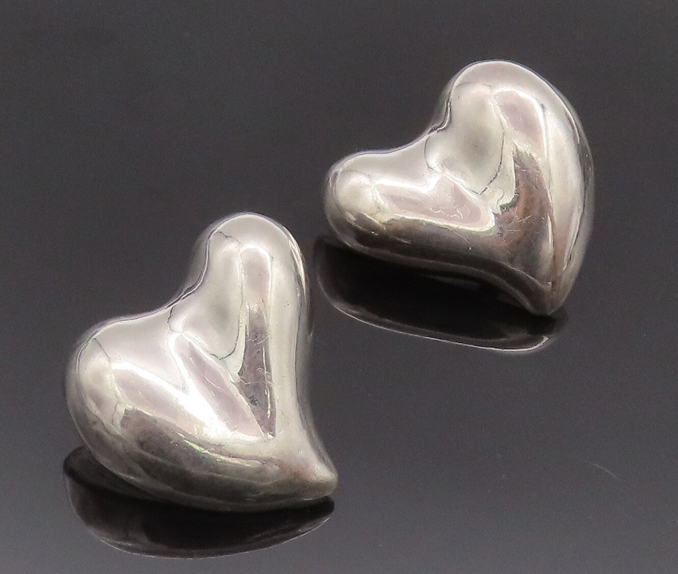925 Sterling Silver Vintage Earrings Designer Large Puffed Love Heart  EG12858
