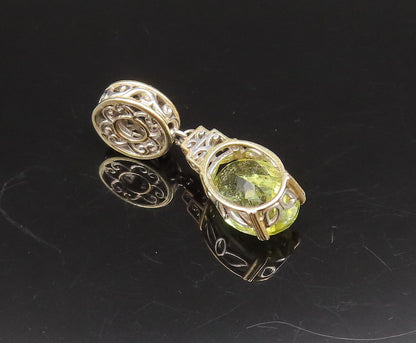 925 Sterling Silver  Vintage Swirl Cutout Yellow Topaz Floral Pendant  PT21861