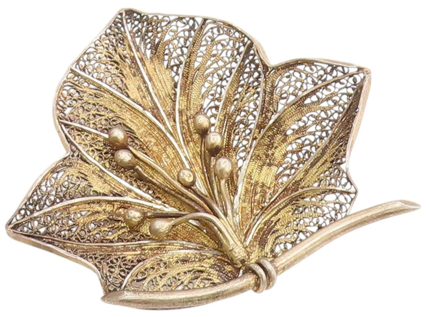 925 Sterling Silver Vintage Brooch Gold Plated Filigree Flower Blossom  BP11895