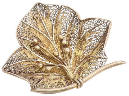 925 Sterling Silver Vintage Brooch Gold Plated Filigree Flower Blossom  BP11895