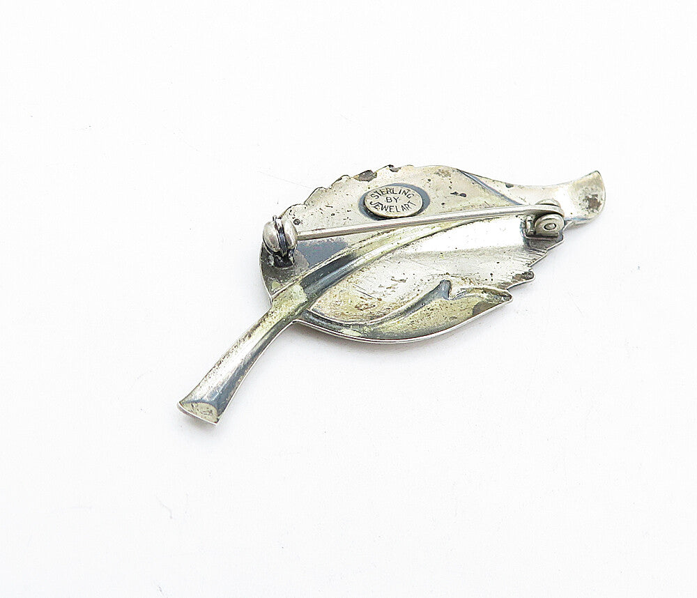 JEWEL ART 925 Sterling Silver  Vintage Etched Single Leaf Brooch Pin  BP1845