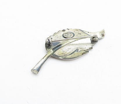 JEWEL ART 925 Sterling Silver  Vintage Etched Single Leaf Brooch Pin  BP1845