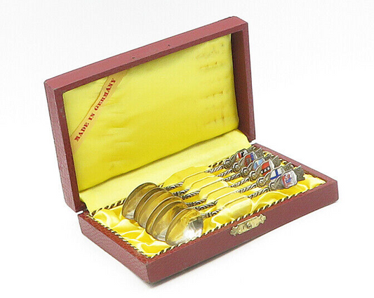 925 Silver  Vintage 6 Pcs Enamel European Cities Decorative Spoon Set  TR2560