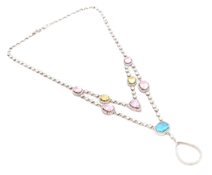 925 Sterling Silver  Vintage Topaz & Cubic Zirconia Chain Necklace  NE1126