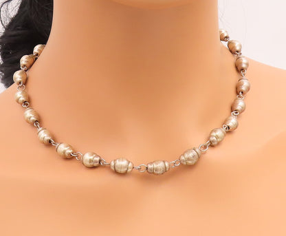 925 Sterling Silver Vintage Necklace MEXICO Fluted Pumpkin Bead Chain  NE4888