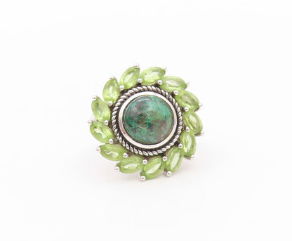 925 Sterling Silver Vintage Ring Eilat Halo Peridot Roped Flower Sz 5.5  RG32349