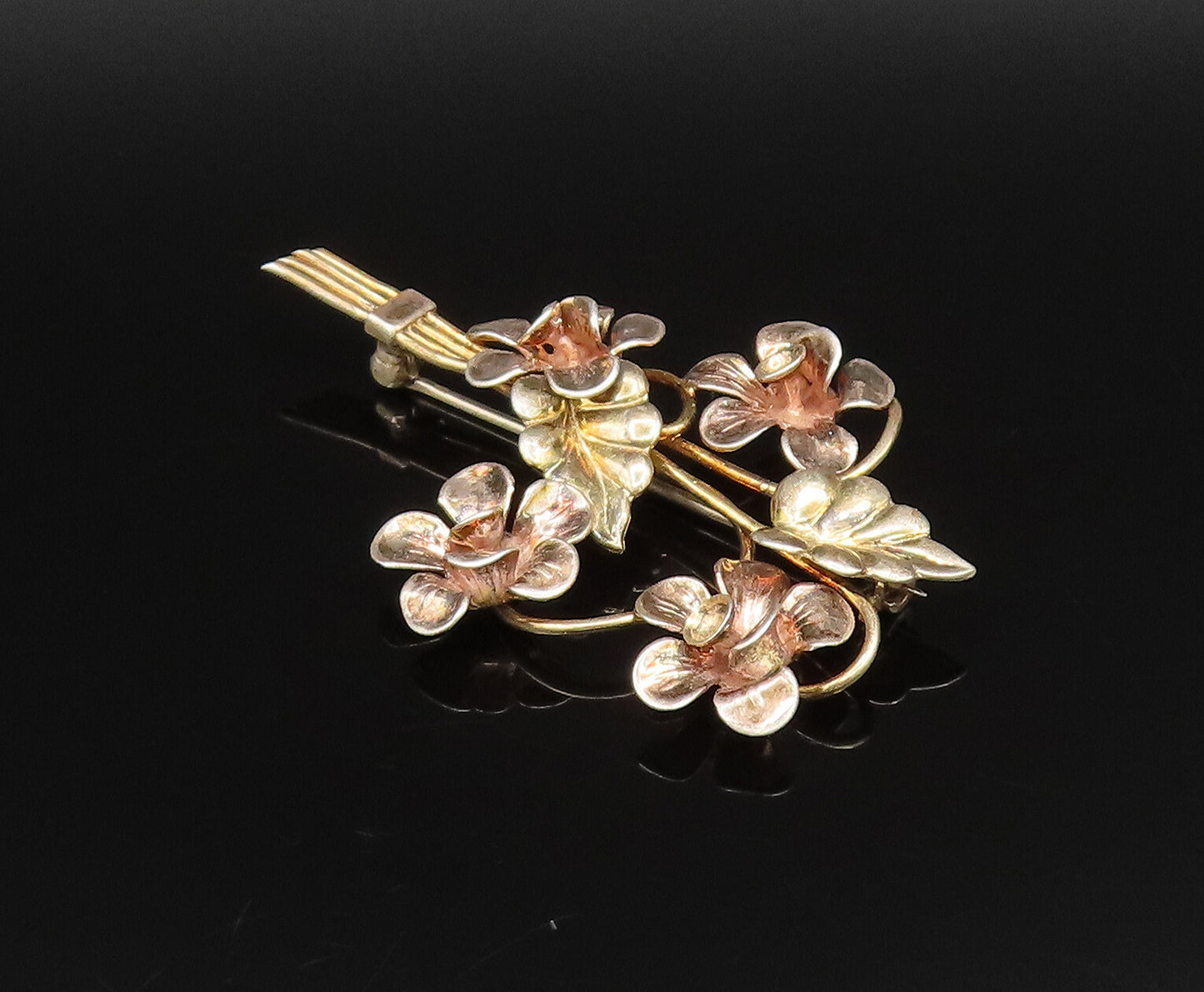 925 Silver  Vintage Gold Plated Bouquet Of Stem Flowers Brooch Pin  BP9961