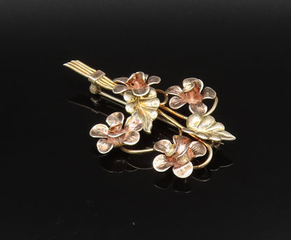 925 Silver  Vintage Gold Plated Bouquet Of Stem Flowers Brooch Pin  BP9961