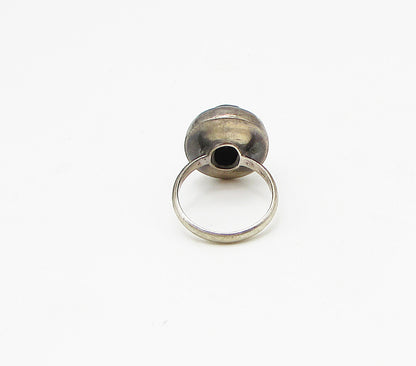 925 Silver  Vintage Cabochon Cut Black Onyx Oval Solitaire Ring Sz 7.5  RG3140