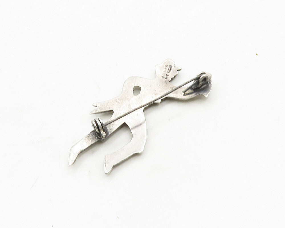 MEXICO 925 Sterling Silver  Vintage Dancing Man Chiseled Brooch Pin  BP7636