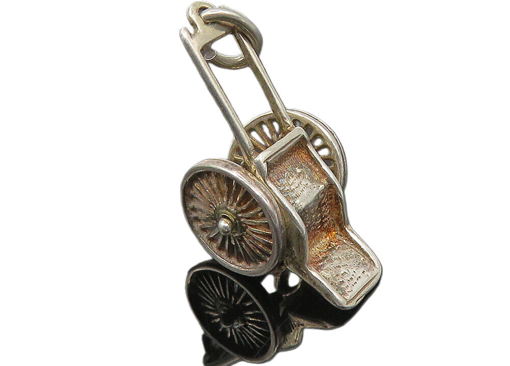 925 Sterling Silver  Vintage Shiny Wheelbarrow Motif Drop Pendant  PT8431