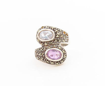 925 Sterling Silver Vintage Ring Amethyst & Blue Topaz Band  Sz 5.5  RG34120