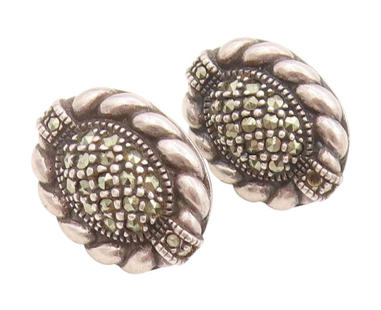 925 Sterling Silver Vintage Earrings JUDITH JACK Marcasite Rope Border  EG14032