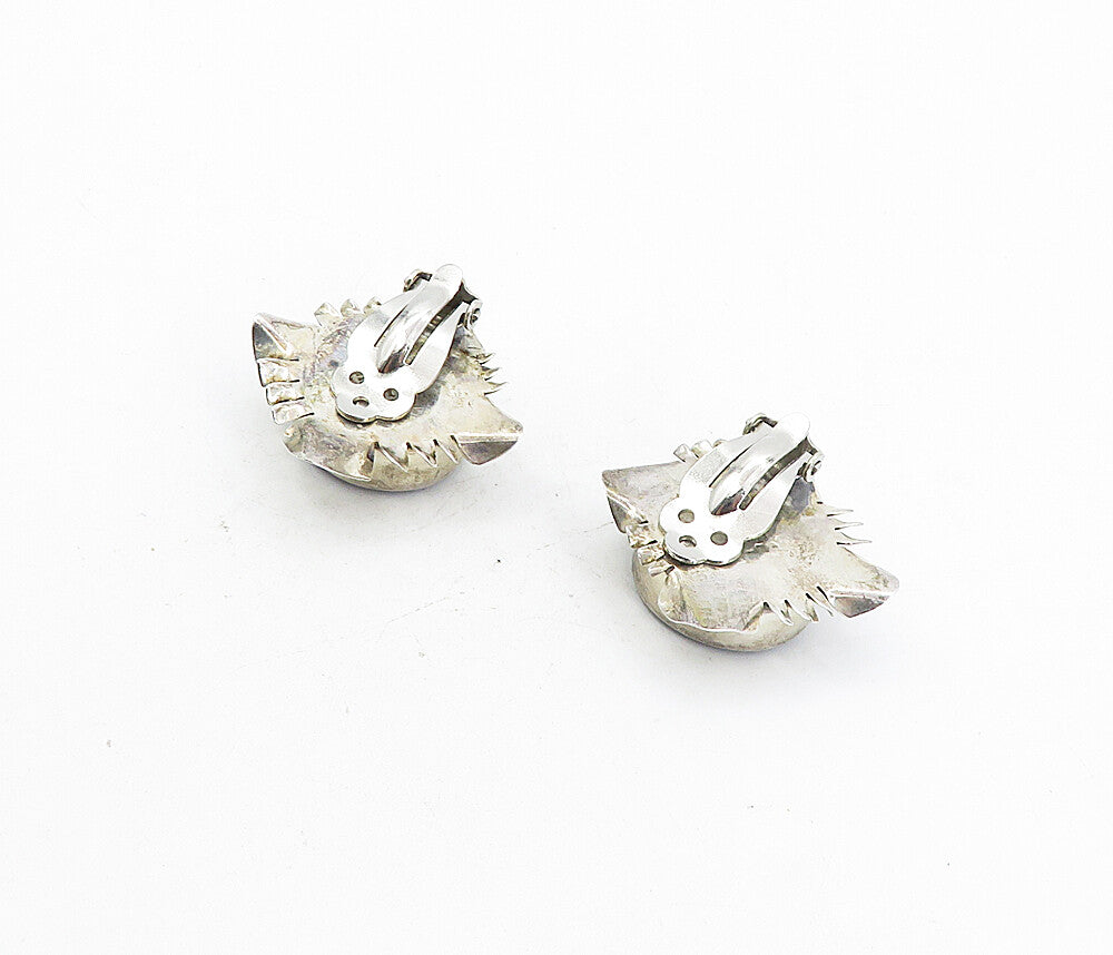 MEXICO 925 Sterling Silver Vintage Black Onyx Non Pierce Earrings EG4036