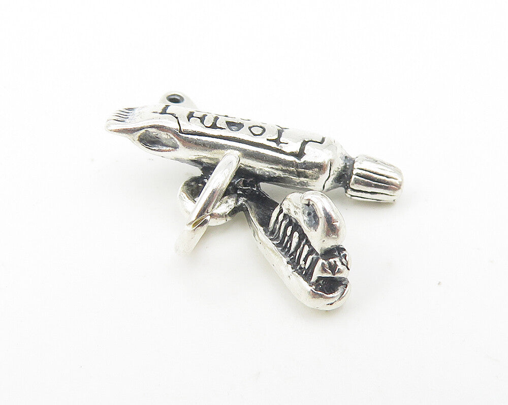 925 Sterling Silver  Vintage Petite Tooth Brush & Toothpaste Pendant  PT9062