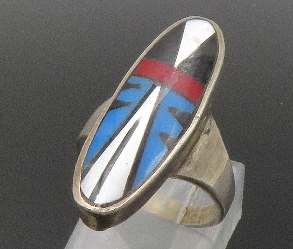 925 Silver Vintage Mother Of Pearl & Multi Stone Cocktail Ring Sz 5 RG12990