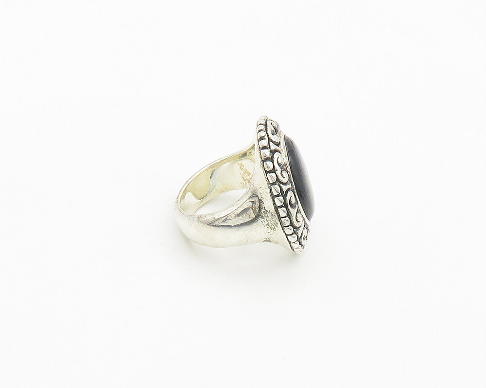 925 Sterling Silver Vintage Black Onyx Pretzel Swirl Cocktail Ring Sz 9  RG19454