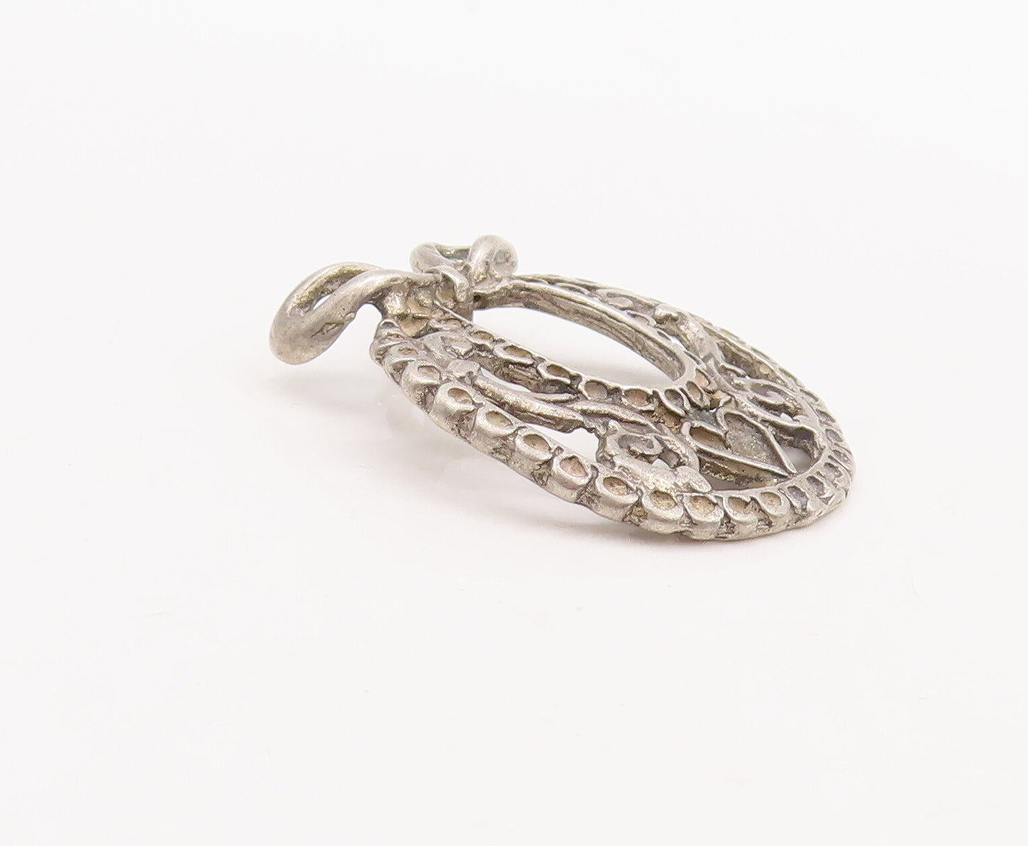 925 Sterling Silver Vintage Pendant Victorian Design Swirly Carved  PT23179