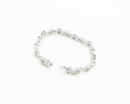 925 Sterling Silver  Genuine Diamond & Sapphire Floral Chain Bracelet  BT7260