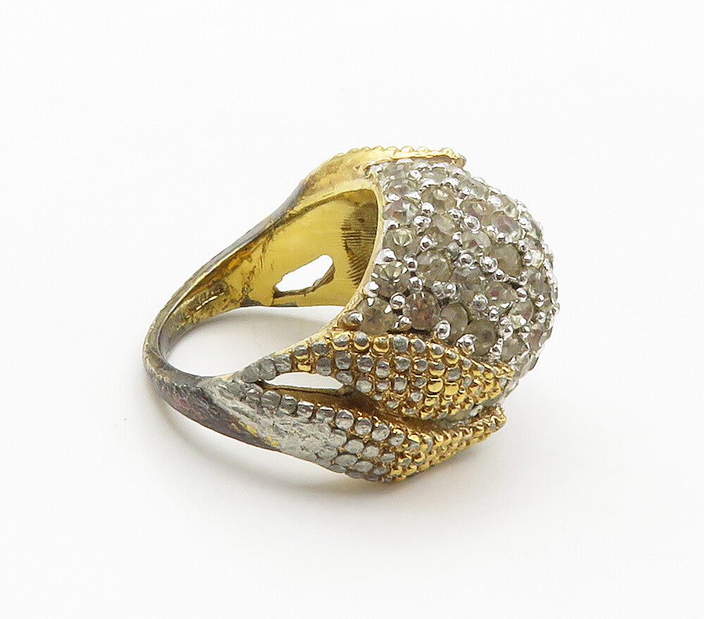 925 Sterling Silver Vintage Topaz Dome Two Tone Cocktail Ring Sz 6 RG15451
