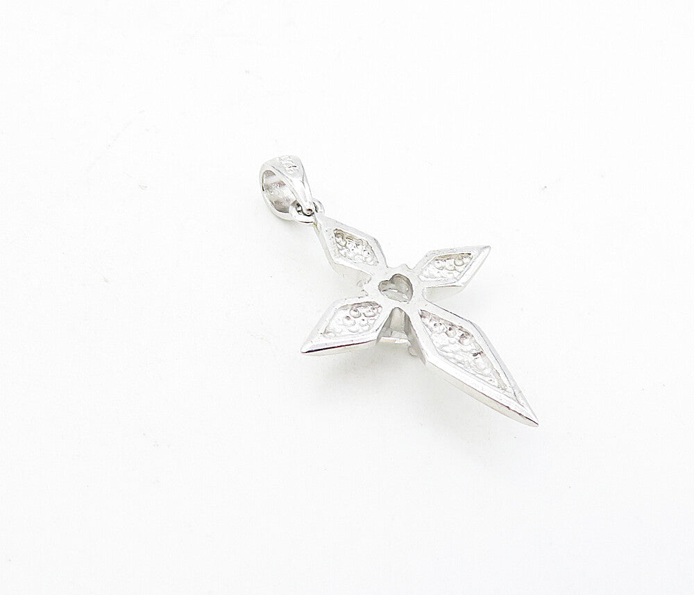 925 Sterling Silver  Cubic Zirconia Love Heart Religious Cross Pendant  PT6335