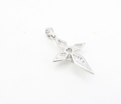 925 Sterling Silver  Cubic Zirconia Love Heart Religious Cross Pendant  PT6335
