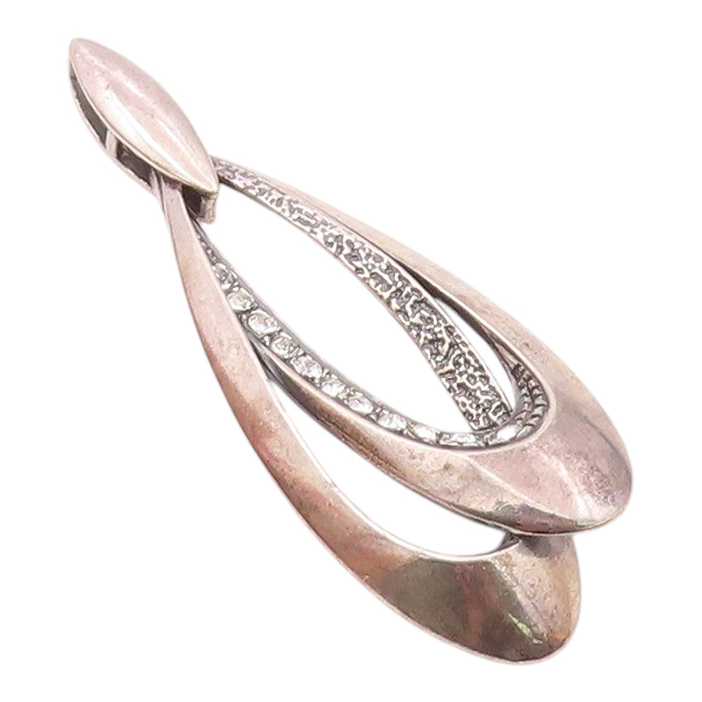 POLAND 925 Sterling Silver  Vintage Cubic Zirconia Oblong Pendant  PT19978