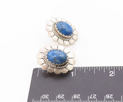 925 Sterling Silver Vintage Earrings Oval Cabochon Turquoise Flower  EG13547