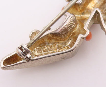 KENNETH JAY LANE 925 Silver  Vintage Enamel Floral Shoe Brooch Pin  BP8998