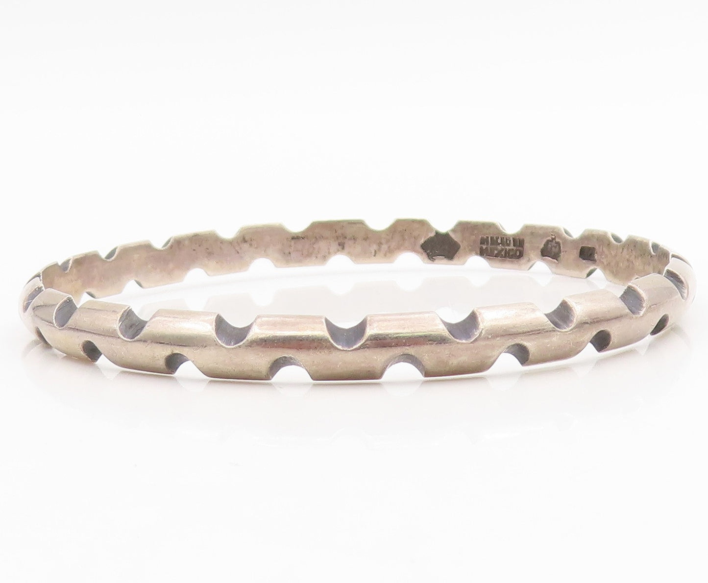 925 Sterling Silver Vintage Bracelet ANTONIO PINEDA Solid Notched Bangle BT11578