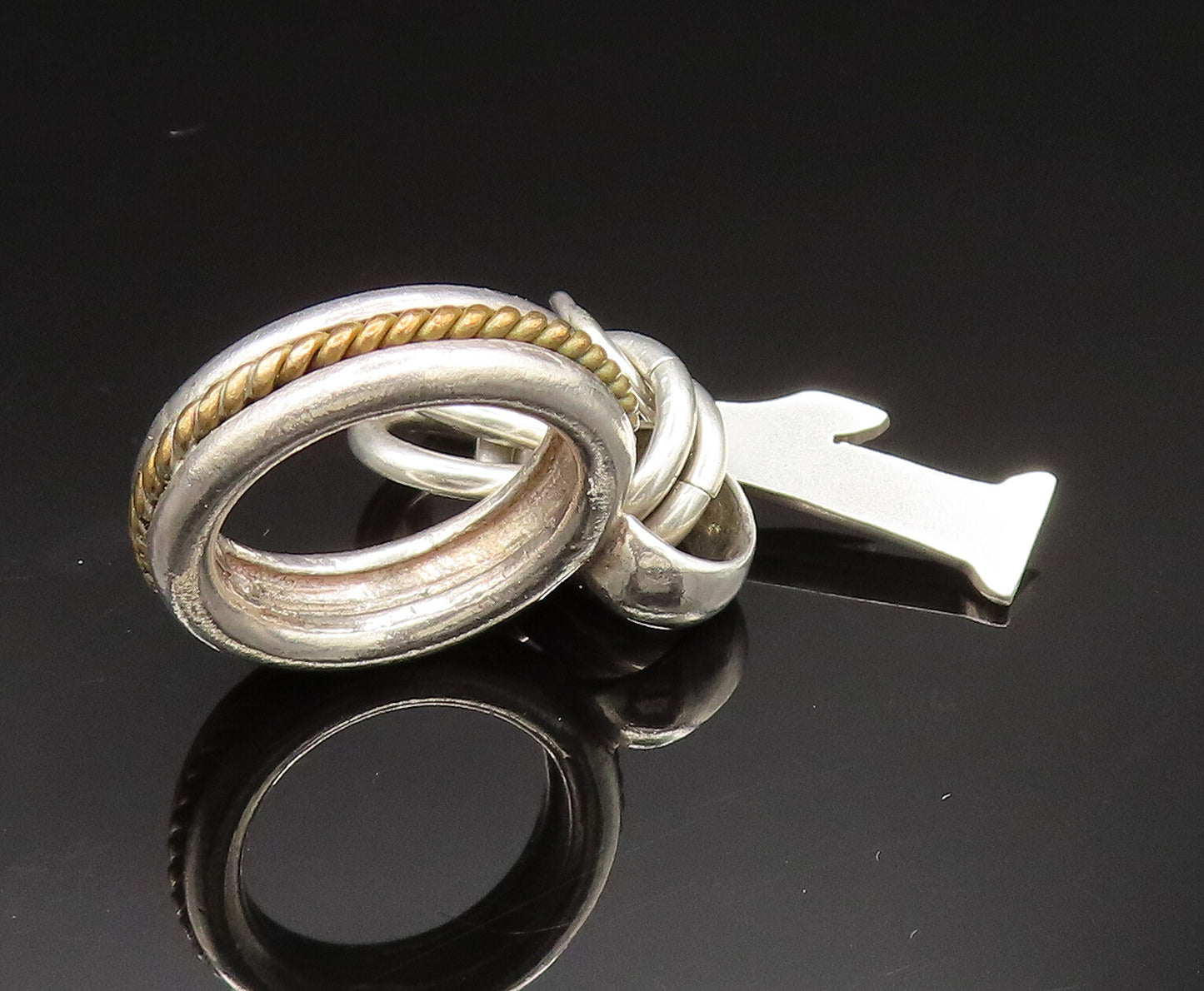 STEPHEN DWECK 925 Silver  Vintage Two Tone Rope Twist Charm Ring Sz 6  RG24879