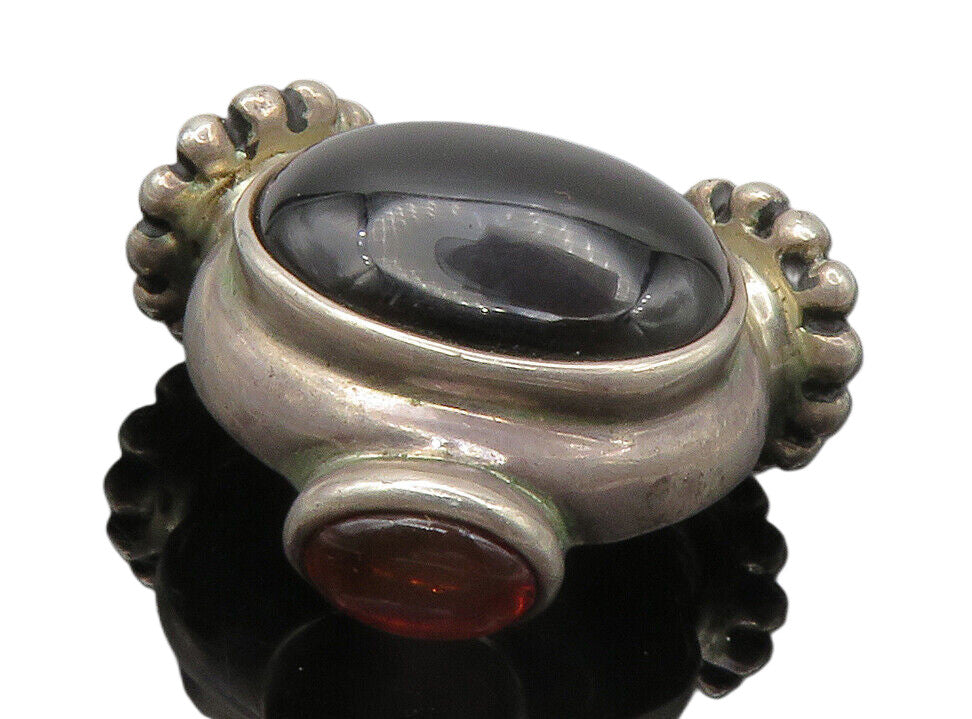 ESPO 925 Silver  Vintage Cabochon Cut Black Onyx & Amber Pendant  PT11167