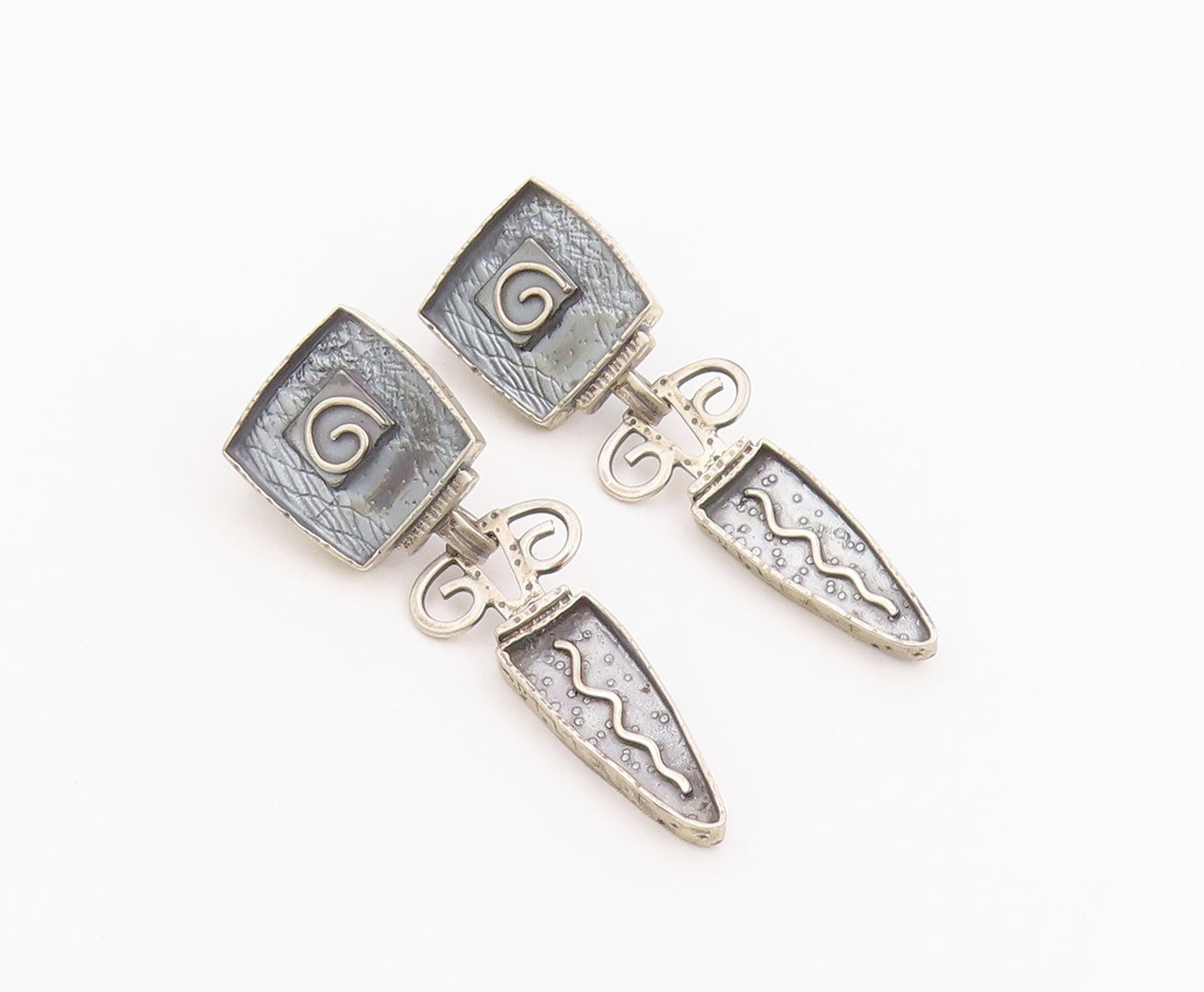 925 Sterling Silver Vintage Earrings Abstract Geometric Spiral Dangle  EG14084