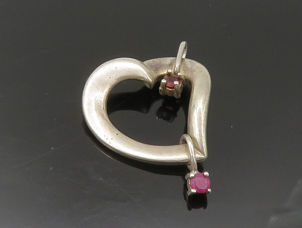 LENOX 925 Sterling Silver  Vintage Ruby & Garnet Love Heart Pendant  PT19992