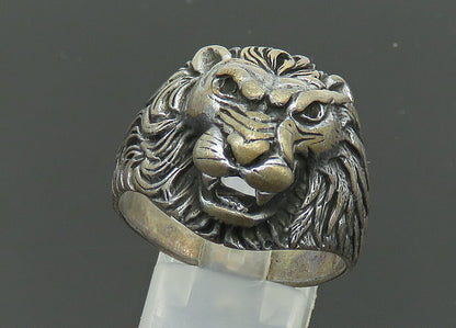 925 Sterling Silver  Vintage Dark Tone Lion's Head Band Ring Sz 13  RG20261