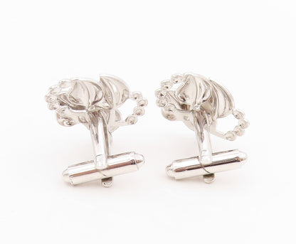 925 Sterling Silver Vintage Cufflinks Modernist Beaded Floral Leaf Motif  TR4156